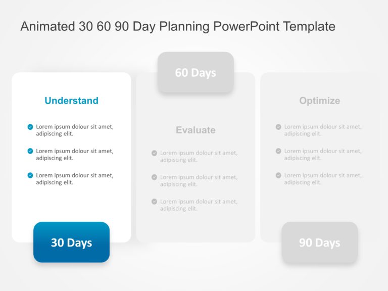 Animated 30 60 90 Day Planning PowerPoint Template​ & Google Slides Theme 1