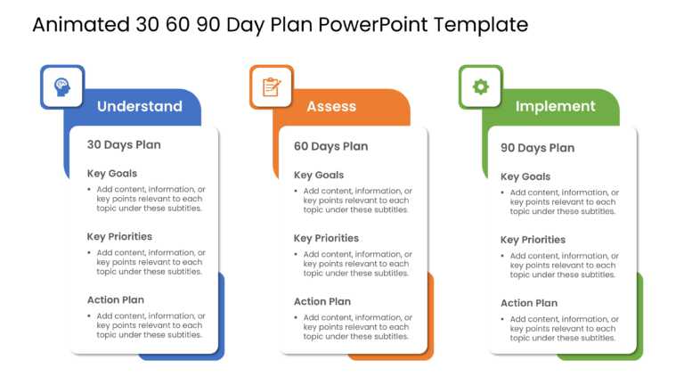 Animated Blue and Gray 30-60-90 Day Business Planning Columns Presentation Template & Google Slides Theme 1