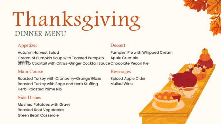 Thanksgiving Dinner Menu Template For PowerPoint & Google Slides Theme 1