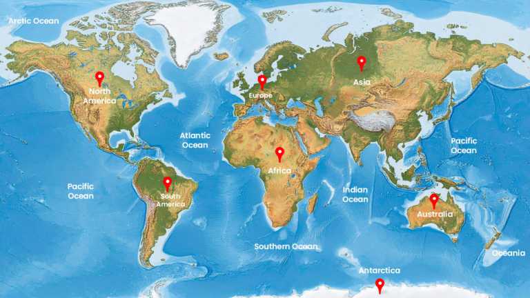 7 Continents 5 Oceans Map PowerPoint Template & Google Slides Theme 2