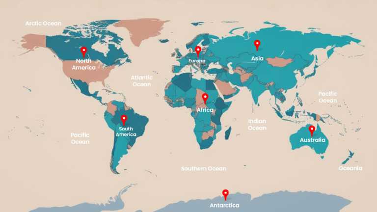 7 Continents 5 Oceans Map PowerPoint Template & Google Slides Theme 1