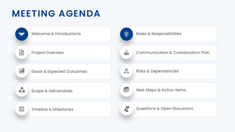 Project Meeting Agenda PowerPoint And Google Slides Template Theme 1